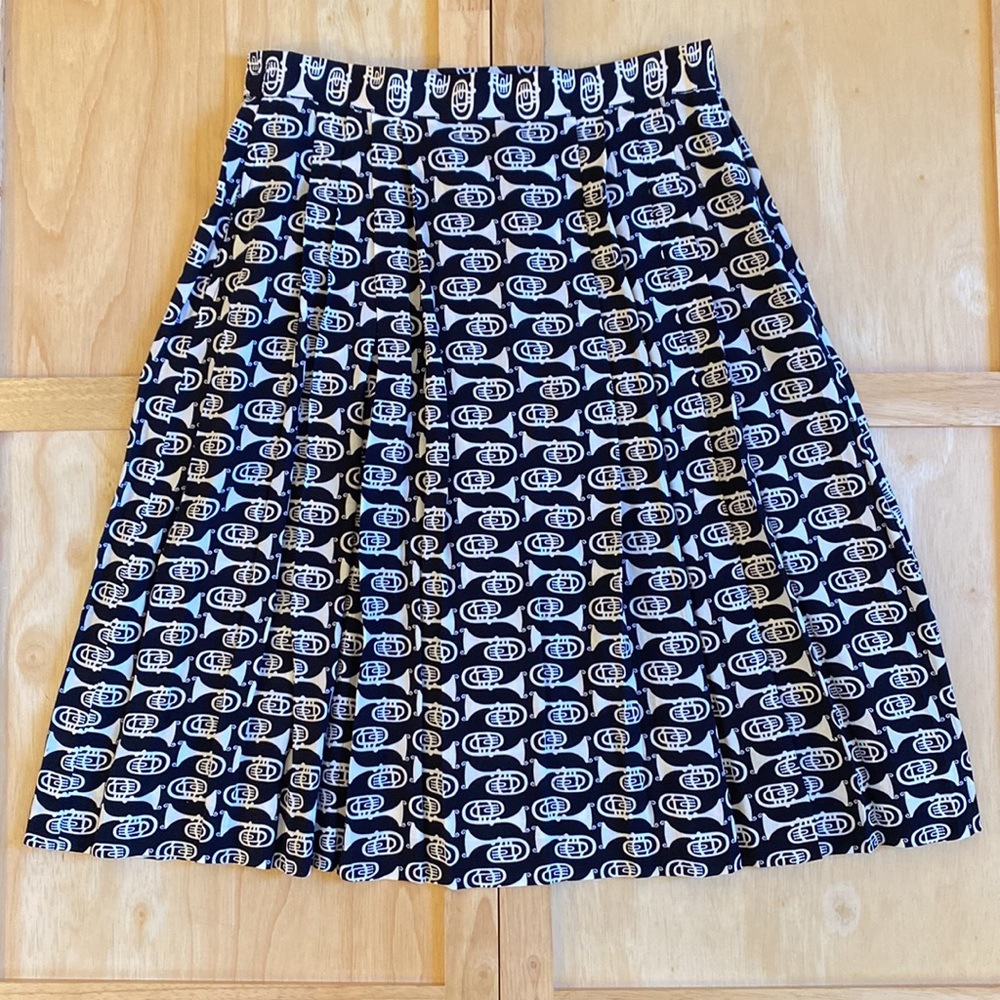 Vintage Evan Picone Blue White‎ Trumpet Pleated Skirt Pockets Rayon